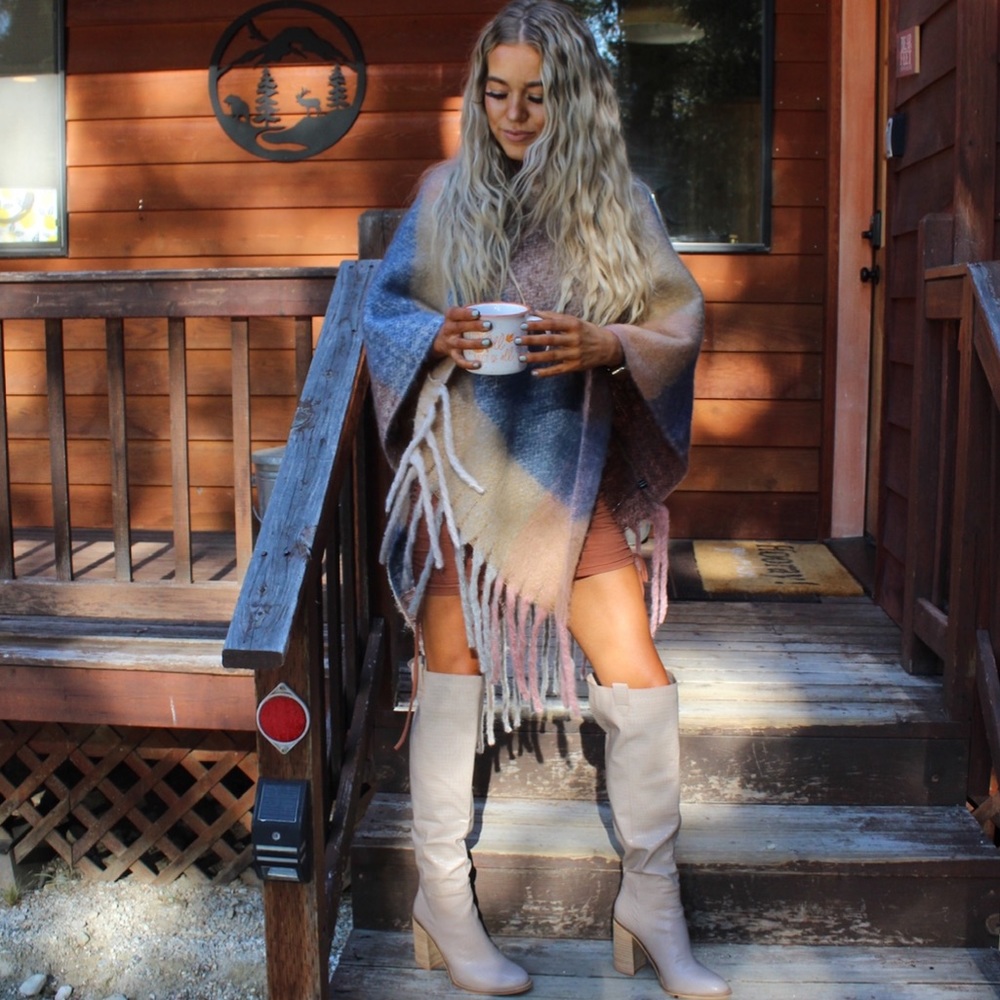 Blue multi poncho